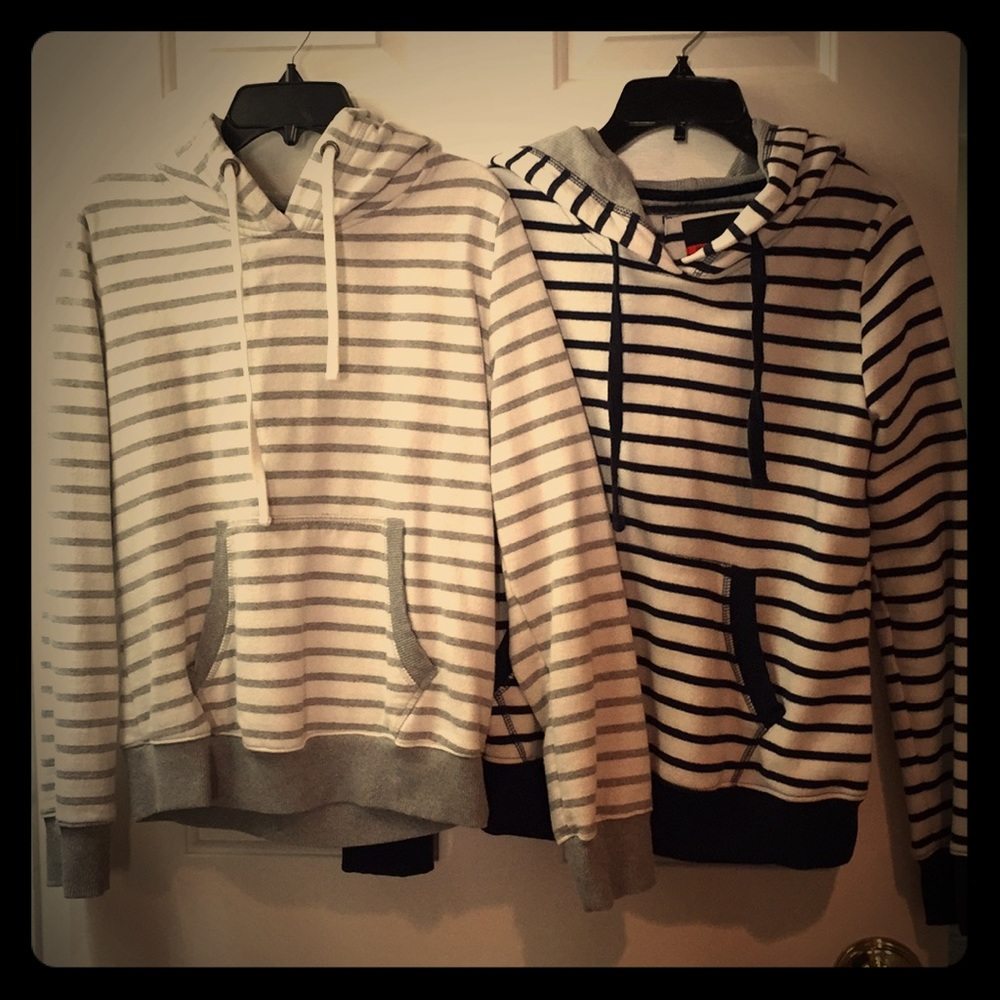Set of 2 Striped sweatshirt hoodie gray and blue